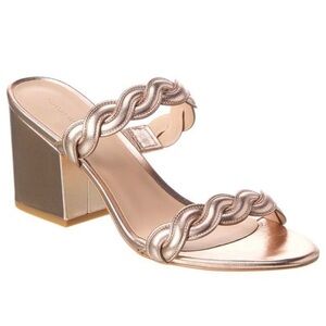 Stuart Weitzman Rose Gold Twistie Block 75MM Metallic Leather Sandal size 8 NWOB